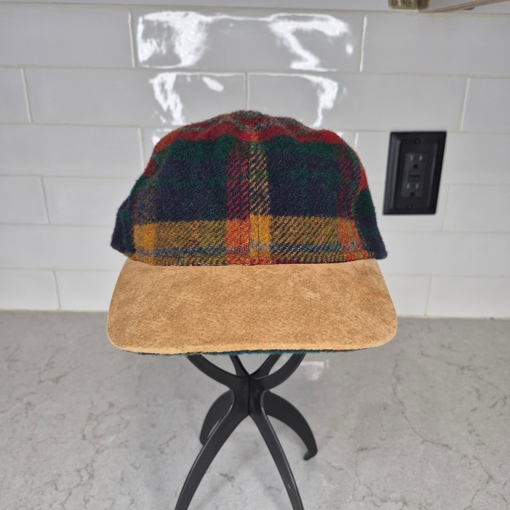 ake of the Isles Vintage Plaid Wool Cap Suede Brim Large Made USA Tartan